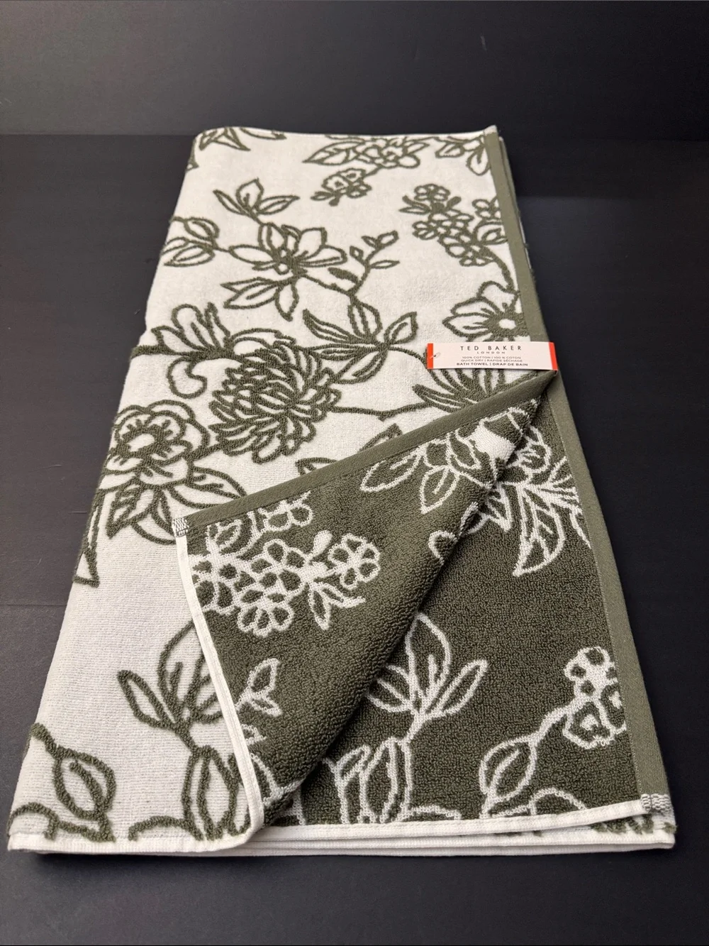 8pc TED BAKER London 100% Cotton Bath Towel Set - Quick Dry - Olive Green/White